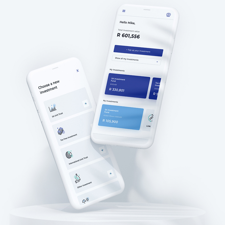 cellphone displaying Coronation's advanced digital investment platform